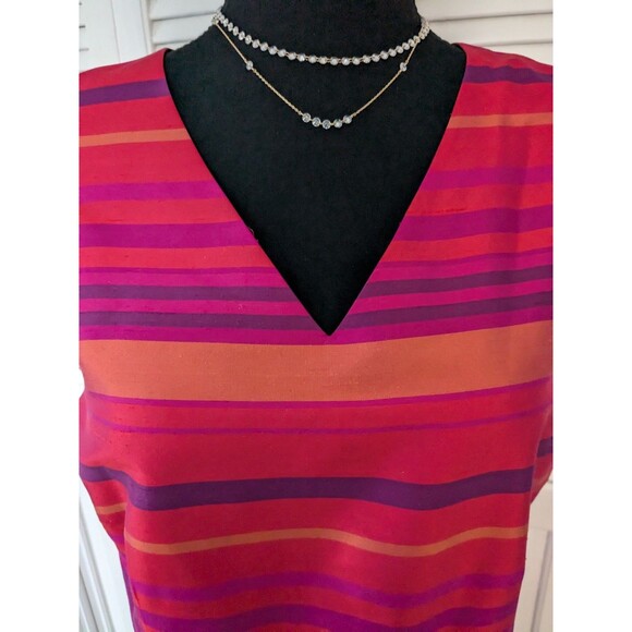 Jillian Jones Vtg Dress Women 16 Orange PurplePink 100% Silk Stripe Sheath Sleek - Picture 2 of 14